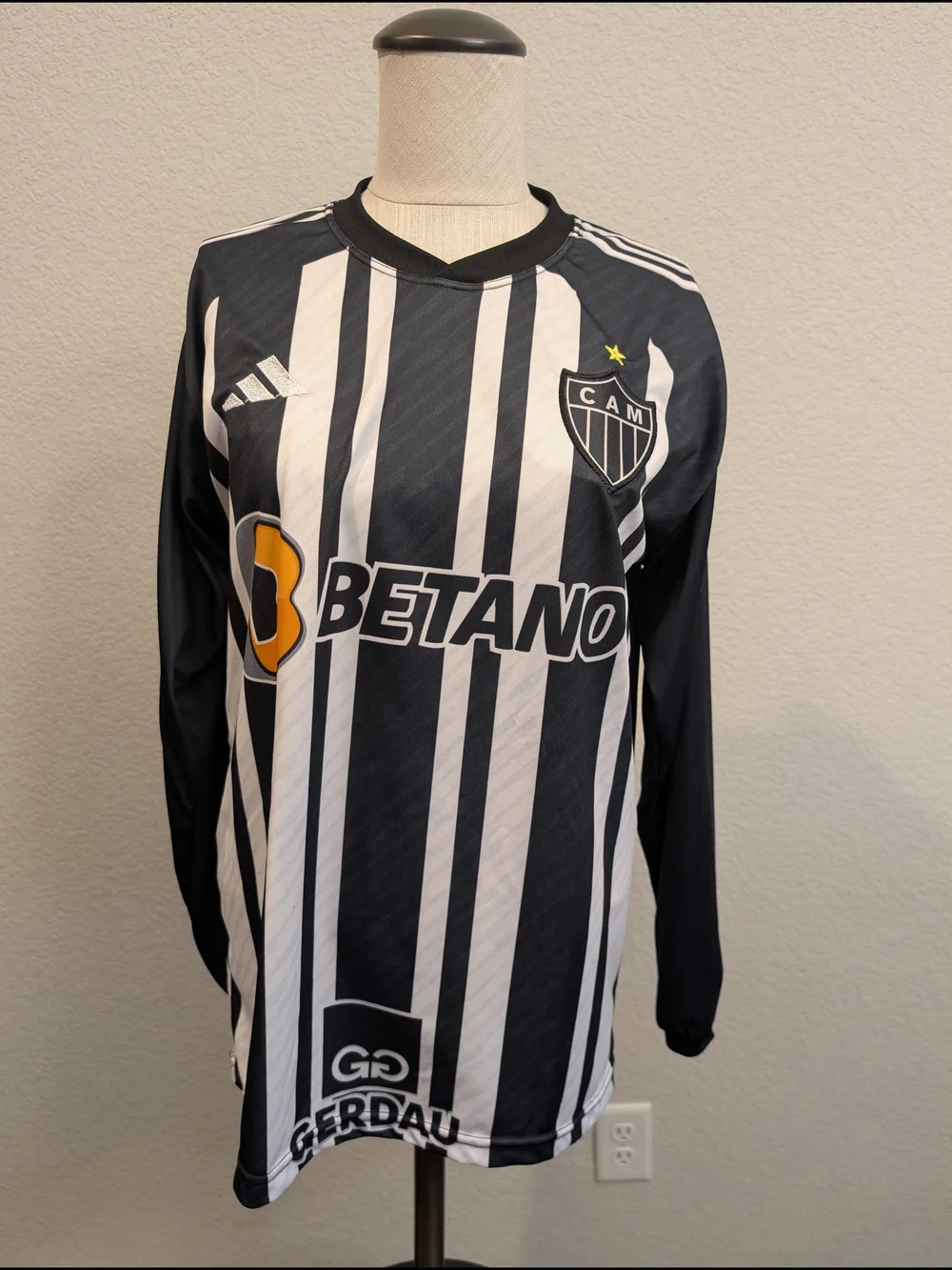 Unisex Atlético Mineiro Black & White Striped Soccer Brazil Jersey Men's Sz M